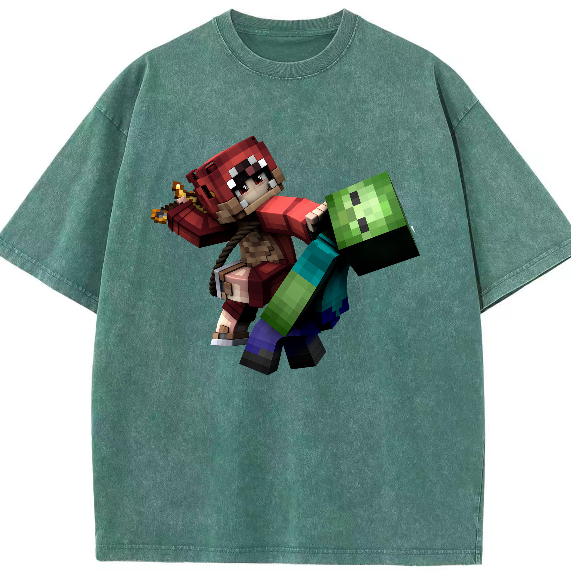 （画像用） マインクラフト ブロックの世界 Minecraft MC Block world 綿100% ヴィンテージ風 半袖Tシャツ（フロントプリント）
